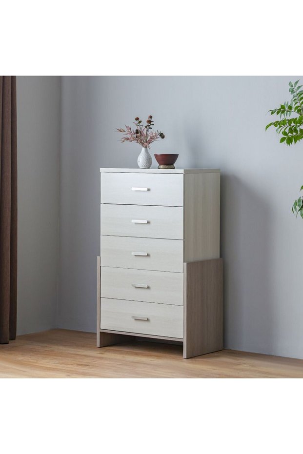 Barney Chest of 5 Drawers - Elegant Beige/Brown Bedroom Storage - Durable Wood with 2-Year Warranty