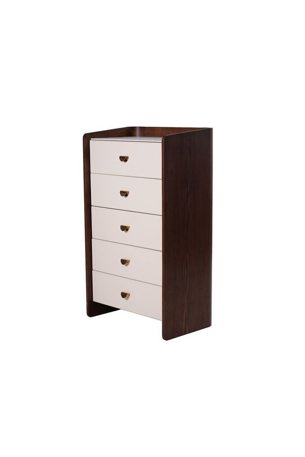 Alhamra 5 Drawer Chest of Drawers - Stylish Bedroom Storage Cabinet in Dark Brown/White/Green