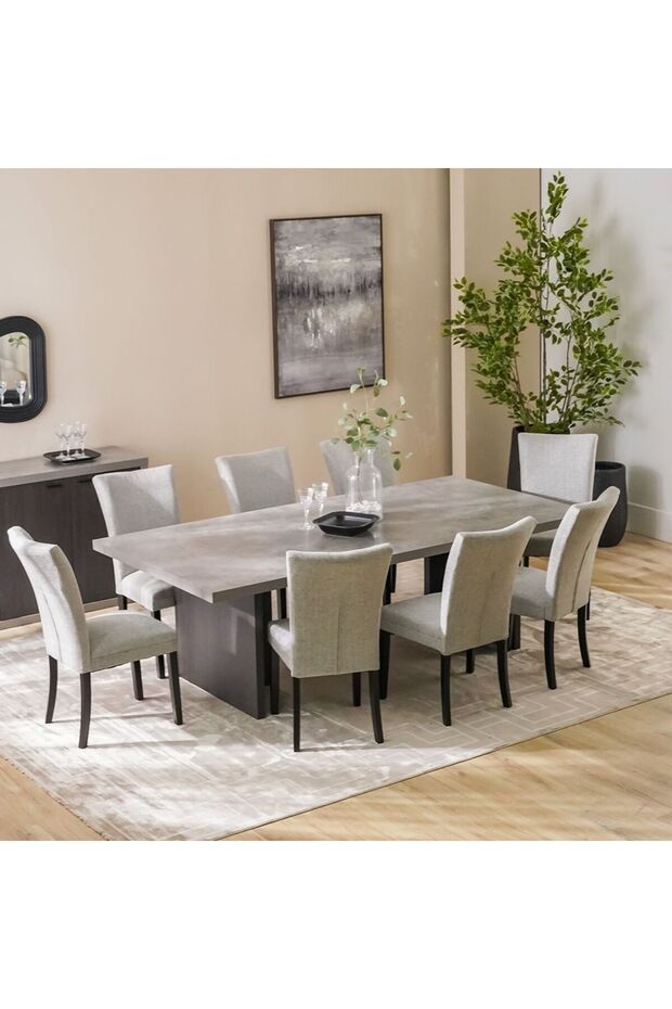 Pletora 1 + 8 Seater Dining Set - Cement Grey/Dark Oak