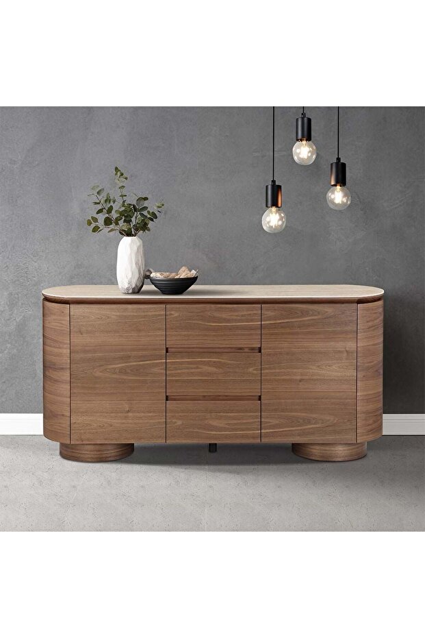Austria Buffet Cabinet in Tural Walnut - Elegant Storage Solution with 2-Year Warranty, 95x305x164cm