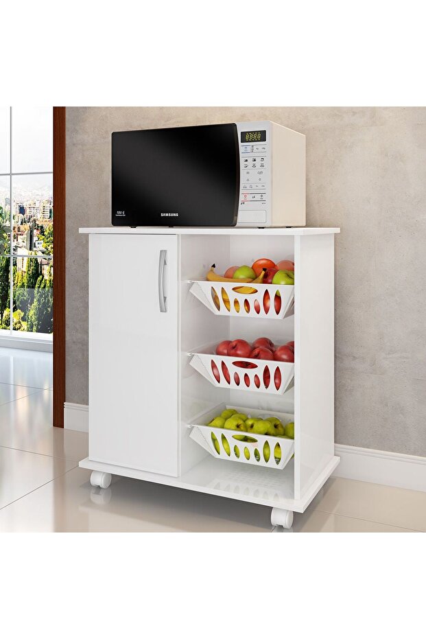 Ledian Single Door Fruit Cabinet - Modern White MDP Storage for Kitchen & Dining Room, 68x40x74cm