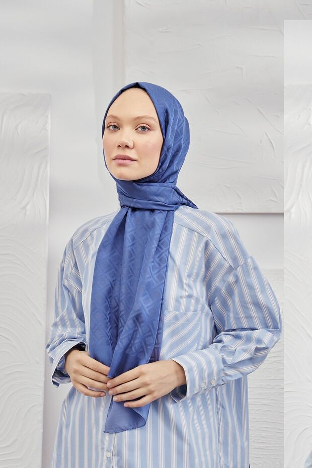 Italian Jacquard Shawl-New Season Geometric Pattern Jacquard Shawl Series-Indigo