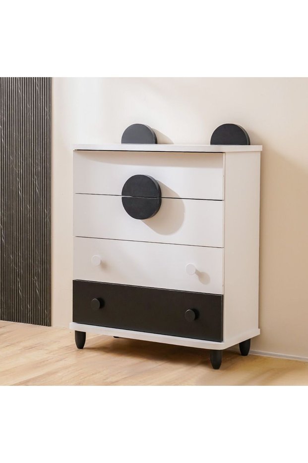 Panda 4-Drawer Dresser in White & Black - Stylish Kids Furniture, Engineered Wood, 2-Year Warranty