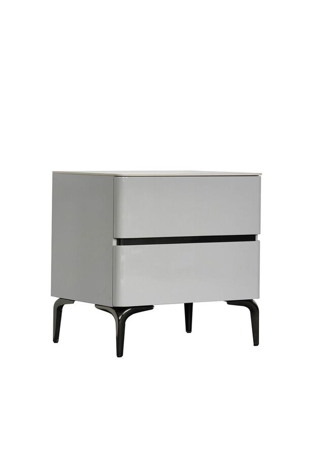 Santelmo Night Stand - High Gloss Light Grey - With 2-Year