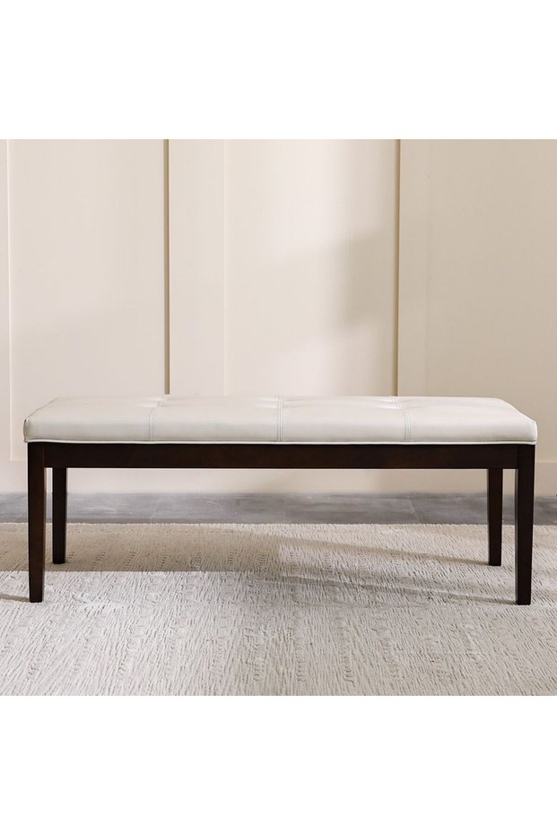 Brody 2-Seater Dining Bench - Stylish Beige & Dark Walnut Wood, Faux Leather, 2-Year Warranty
