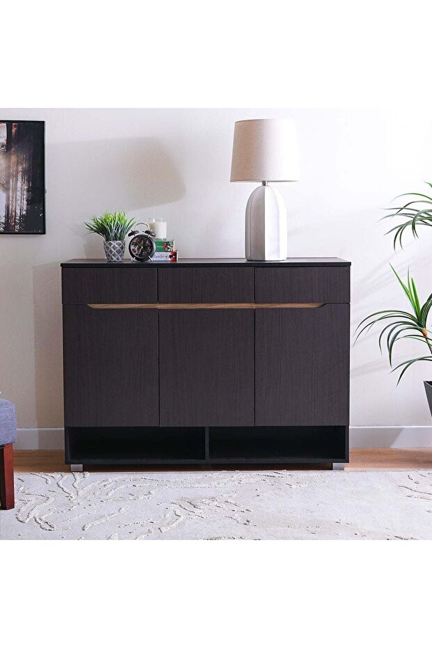 Bill 3 Door & 3 Drawer Shoe Cabinet - Wenge/Oak - Holds 22 Pairs - Stylish & Durable Storage