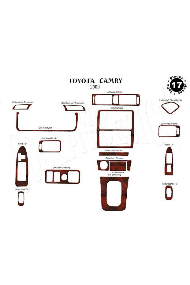 Toyota Camry Console-Torpedo Trim 2000-2002 17 Pieces