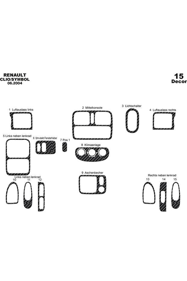 Renault Clio Symbol Console-Torpedo Trim 2004-2008 15 Pieces