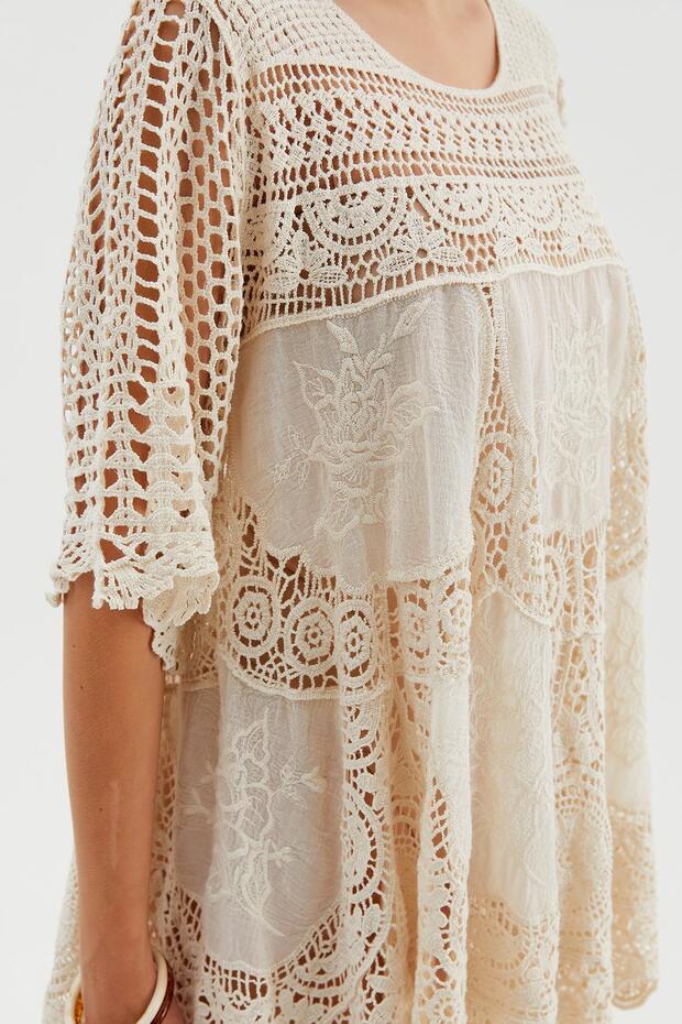 Güpürlü Mini Elbise - 3