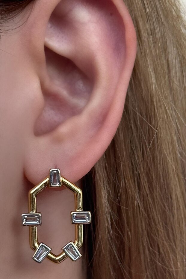 Gold Color Stone Detailed Ysx Earrings (Pair)
