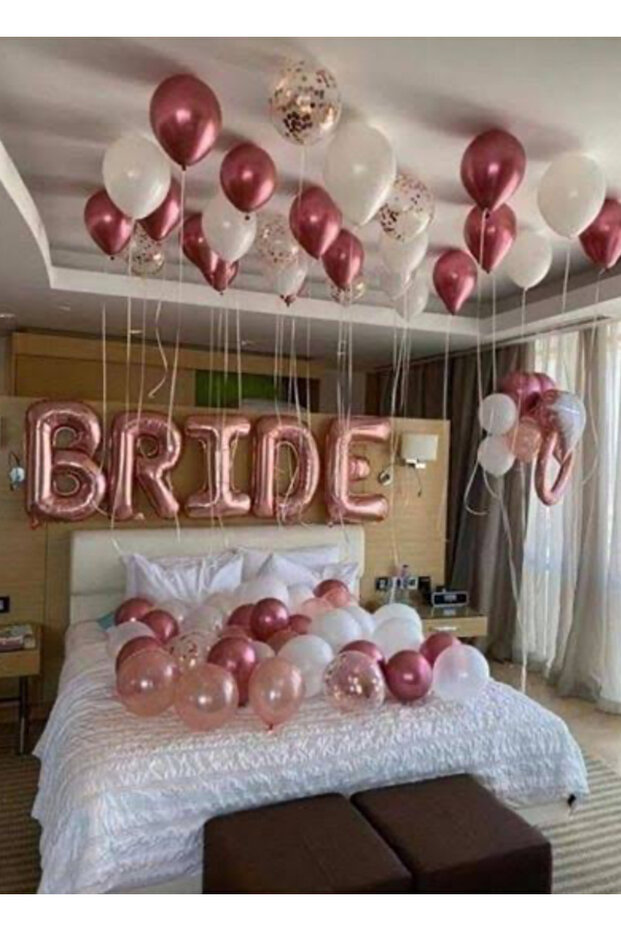 Rose Bride Balloon and Chrome Metallic Sequin Transparent Balloon Set 30 Pieces