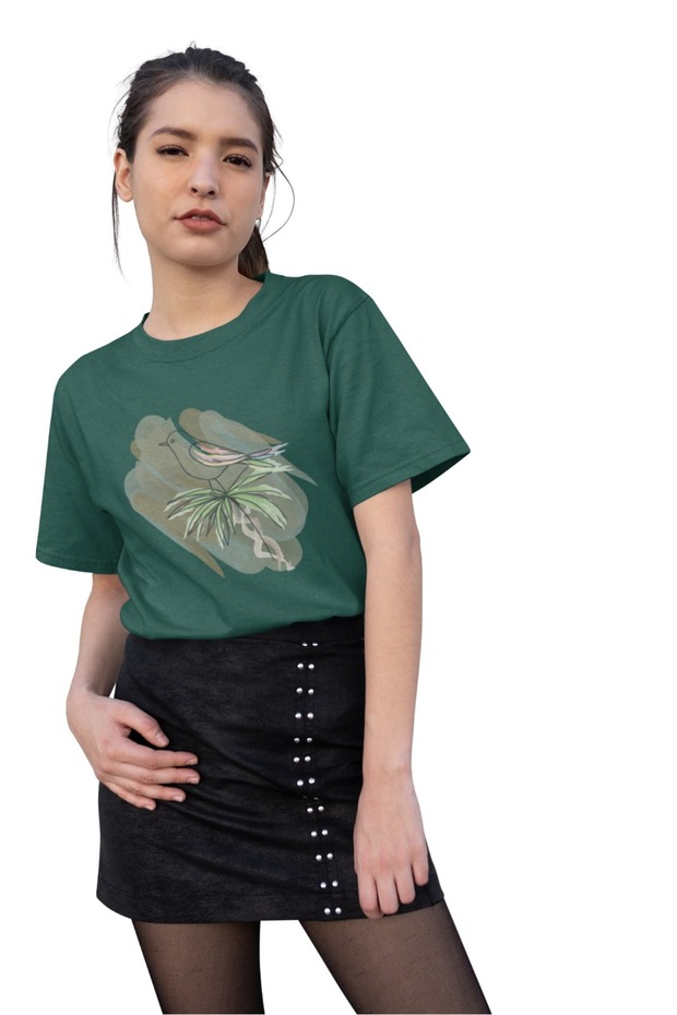 Women's Bird5 Transfer Printed Round Neck Short Sleeve T-Shirt