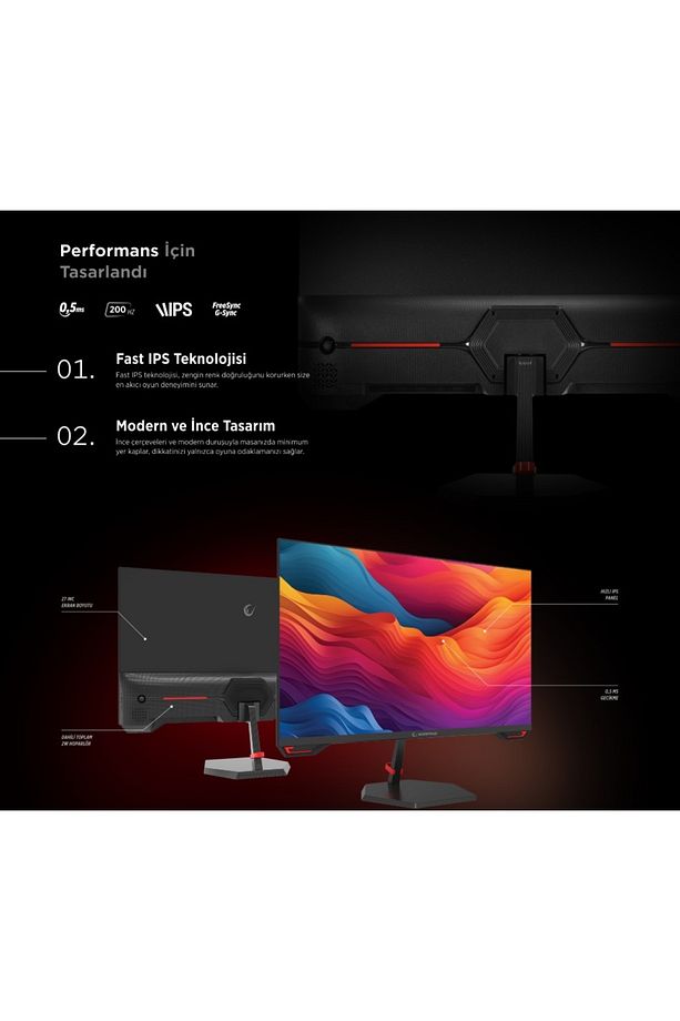 Rampage CRIMSON 27'' 200Hz 0.5ms Fast IPS FHD Dahili Hoparlör Freesync/G-Sync Flat Oyuncu Monitörü - 3