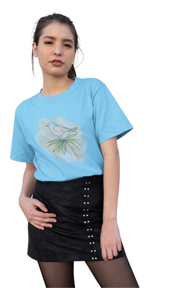 Women's Bird5 Transfer Printed Round Neck Short Sleeve T-Shirt