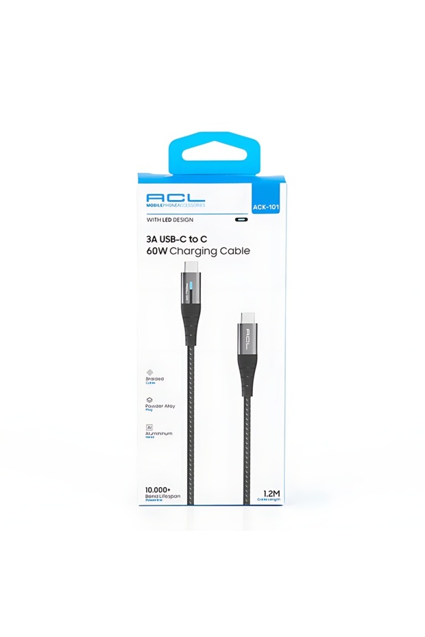 ACK-101 PD USB Type-C 60W 3A 1.2mt Işıklı Şarj Kablosu - 1