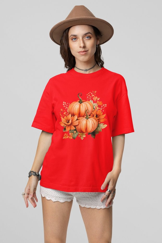 Unisex Men/Women Pumpkin Color Printed Oversize 100% Cotton T-Shirt