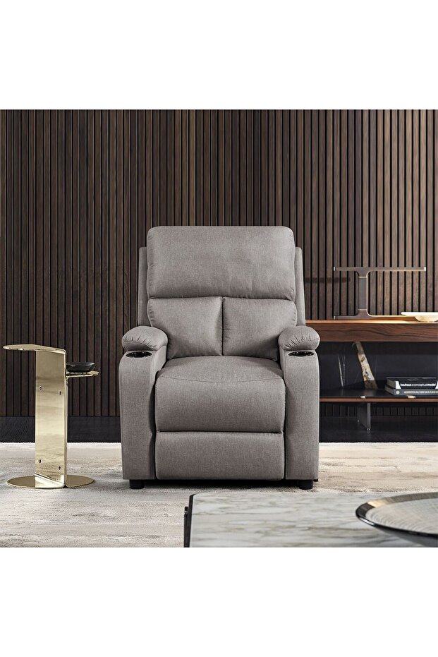 Mystic 1 Seater Fabric Pushback Recliner with Cup Holder - Oatmeal L83xW93xH103cm