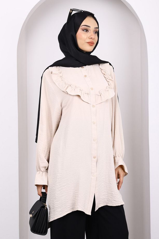 Bej Önü Fırfırlı Ayrobin Tunik - 3