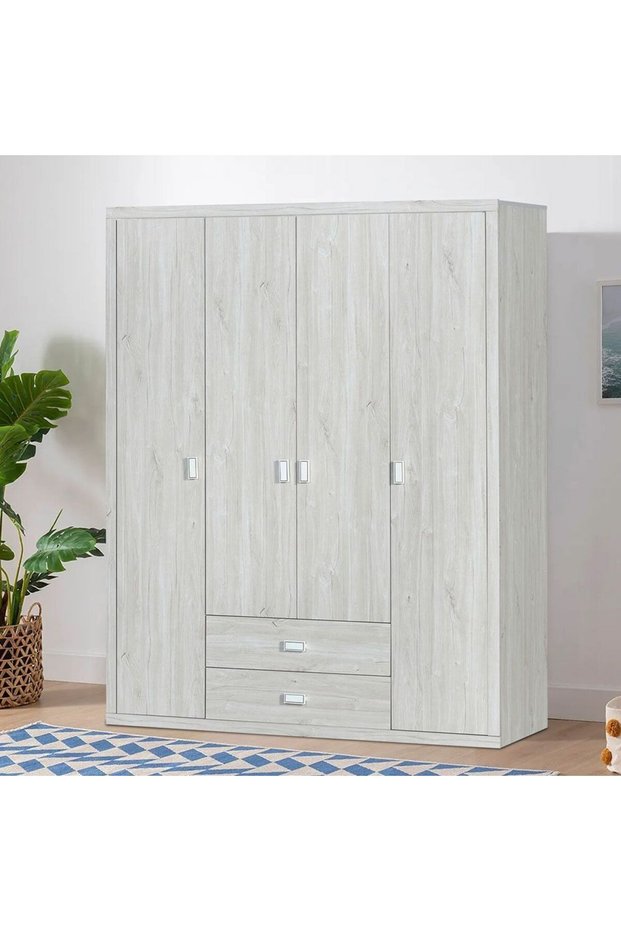 Tisley 4 Door Wardrobe -L.Oak/White faux marble L160xW55xH201.5cm