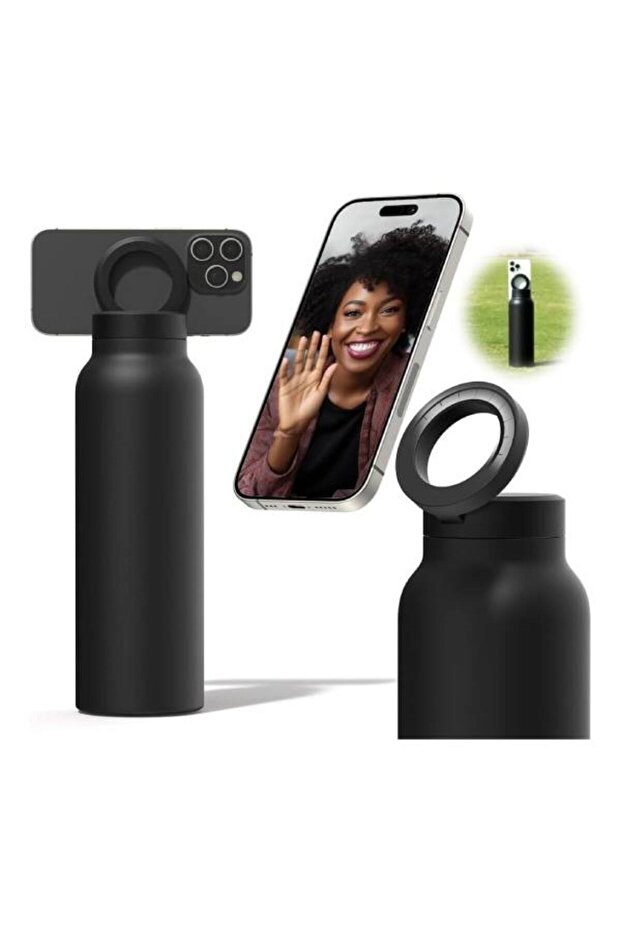 24oz Insulated Water Bottle with Magnetic Phone Holder – Hot 12H, Cold 24H, 360° Rotating Mount
