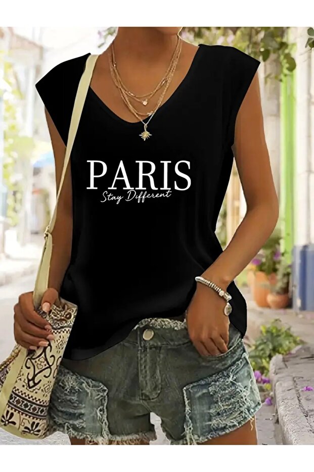 Paris Stay Different Printed Women's Oversize Sleeveless T-Shirt