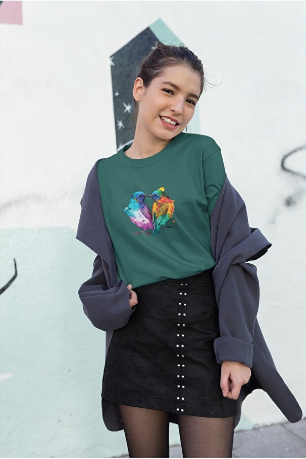 Women's Bird8 Transfer Printed Round Neck Short Sleeve T-Shirt