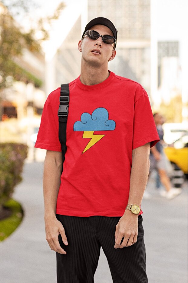 Men/Women Lightning Bolt Heart Transfer Printed Round Neck Short Sleeve T-Shirt