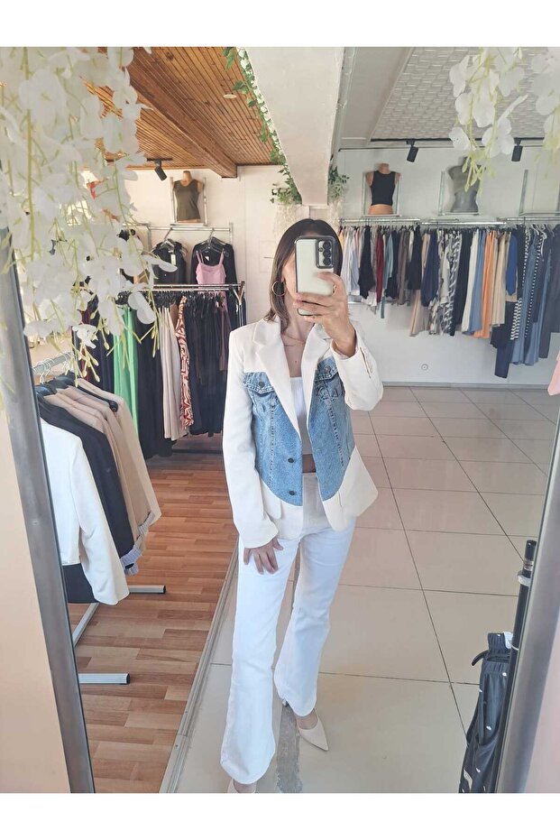 Taş ve kot karışımı ceket - 4