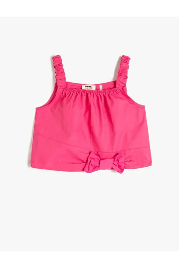 Girl's Crop Blouse with Straps and Bow Detail, Cotton