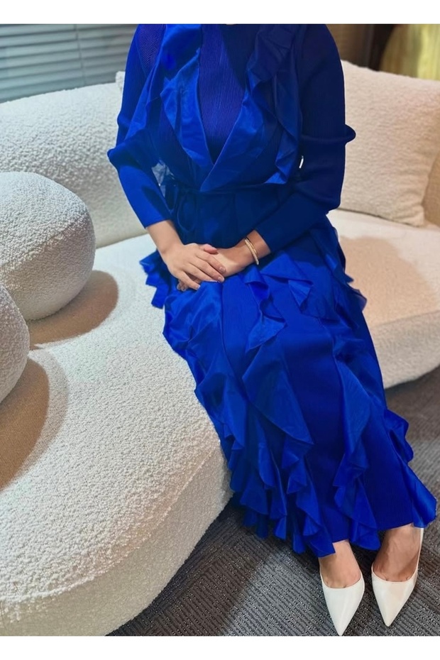 Katmanlı dalgalı triko elbise - 4