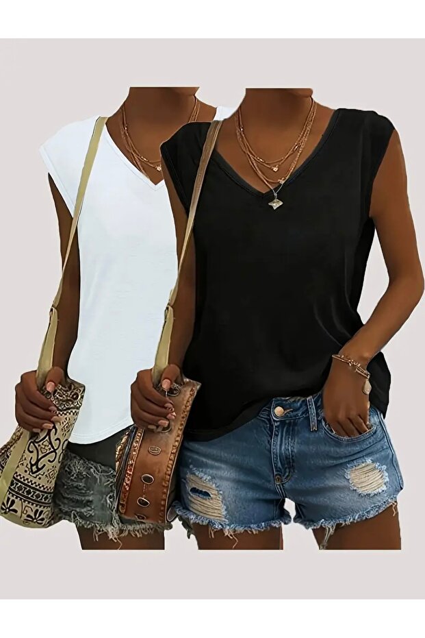 Women's V-Neck Oversize Sleeveless T-Shirt