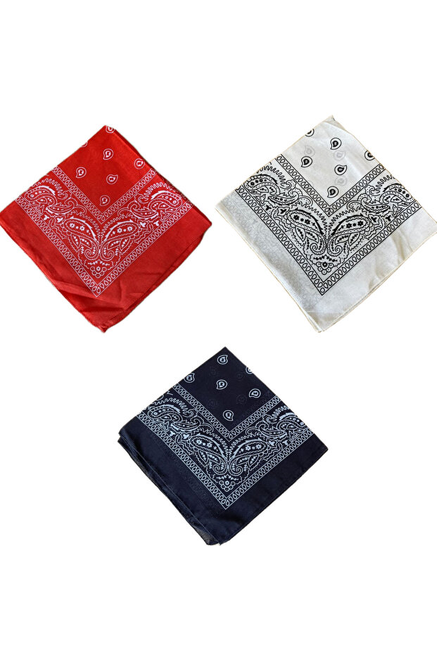 100% Cotton Classic Pattern Unisex 3-Piece Bandana Set Colorful Bandana Ethnic Patterned a Quality Bandana