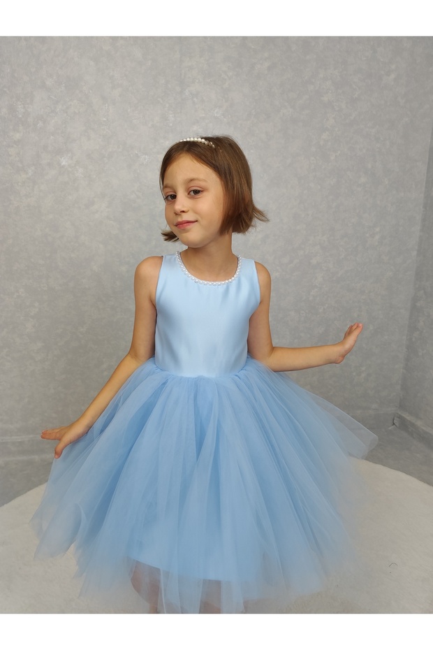 Girl's Evening Dress Island, Baby Blue Collar Pearl, Tutu Dress