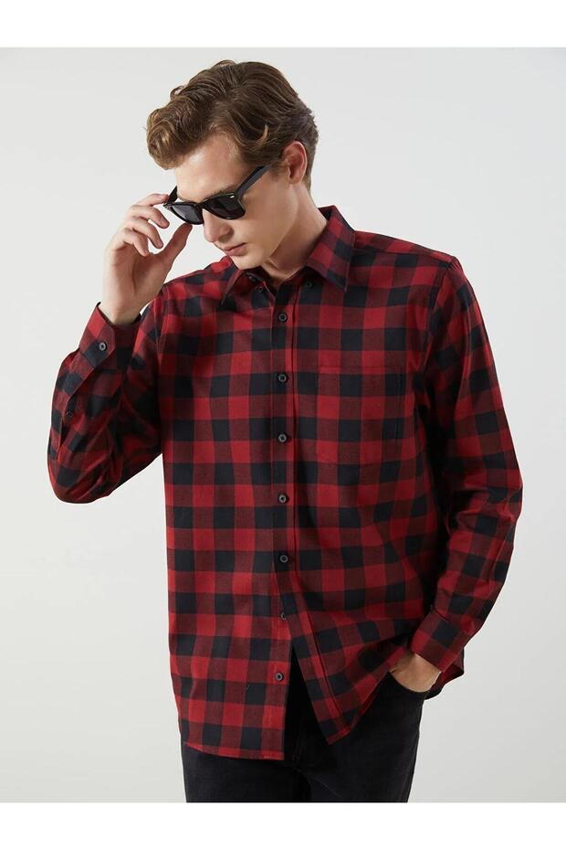 LCWAIKIKI Classic Regular Fit Uzun Kollu Ekose Gabardin Erkek Gömlek (W5) - 1