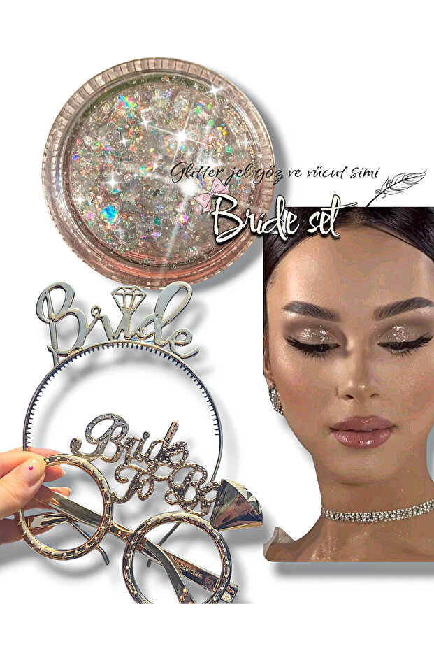 Bride 👰 Bridal Crown -Glitter Gel Shadow Face and Body Glitter&Bridal Accessories Set