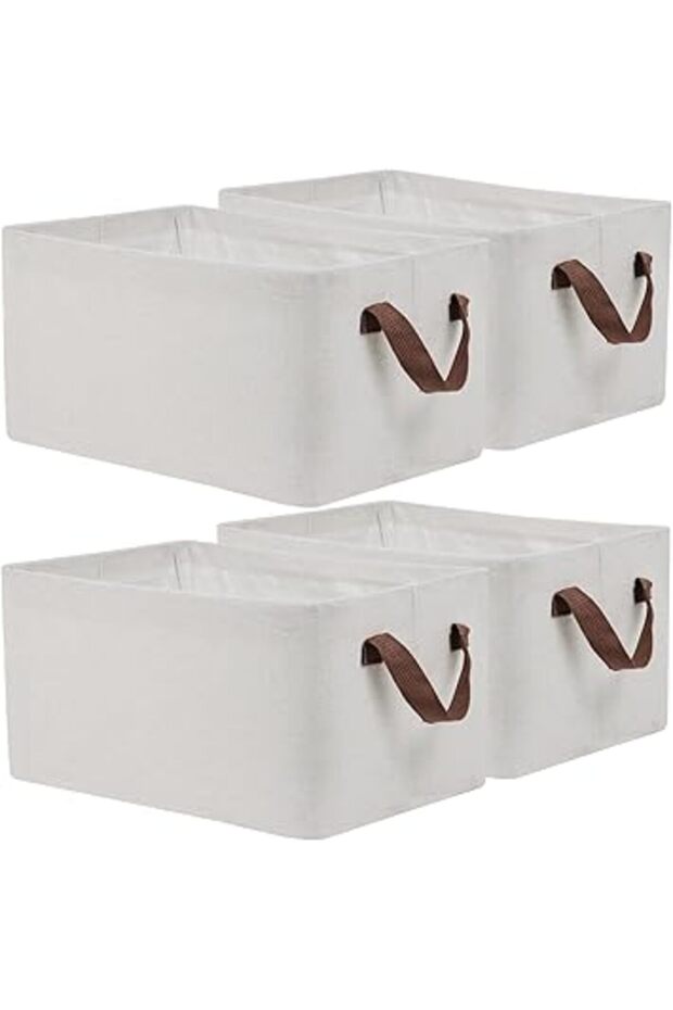 4-Pack Linen Shelf Baskets – Foldable Fabric Storage Bins for Closet, Wardrobe & Bedroom