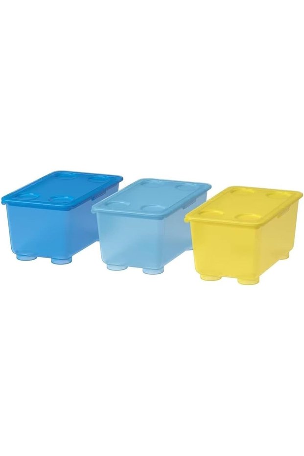 Glis Storage Box with Lid – Yellow/Blue, 17×10 cm (6¾×4"), Pack of 2