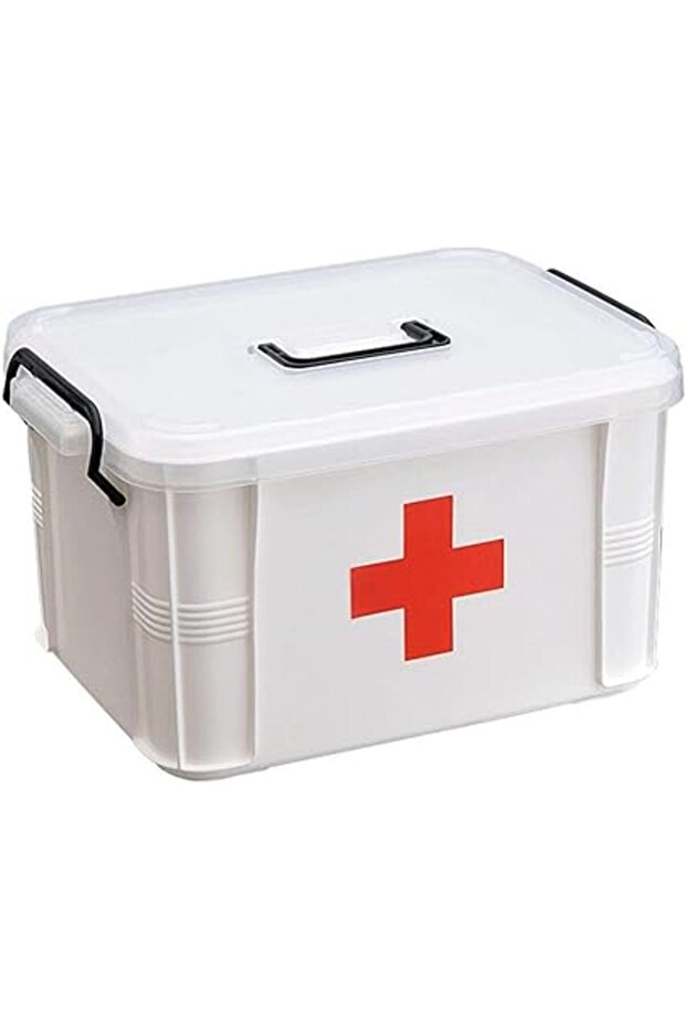 10-Inch Double-Layer Medical Storage Box – Portable Plastic First Aid Organizer for Home & Pills