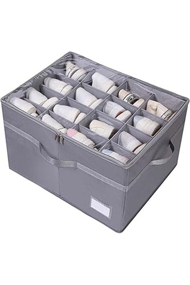 Foldable Shoe Organizer Box with Clear Cover & Dividers, Holds 16 Pairs, Stackable & Space-Saving