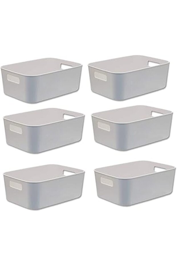 6-Pack Medium Storage Bins – Durable Cabinet & Shelf Organizers (25x16.5x10cm, Grey)