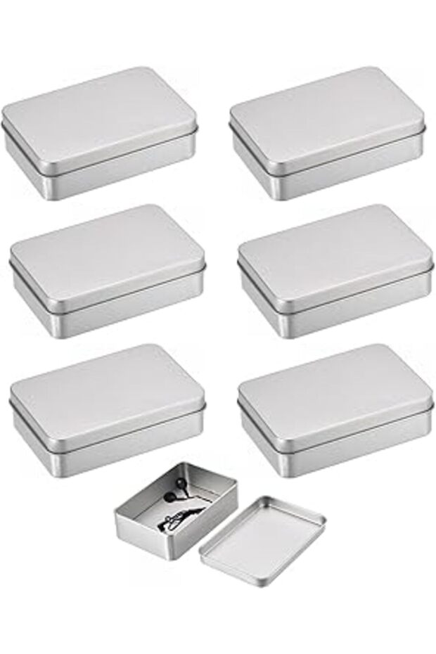 6-Pack Mini Metal Tin Boxes – Portable Storage for Cables, Cards, Earphones, Home (3.4x2.4x0.7in)