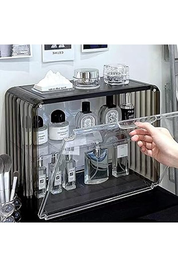 Transparent Cosmetic Storage Box – Perfume & Skincare Organizer Shelf for Dressing Table (Tea Brown)