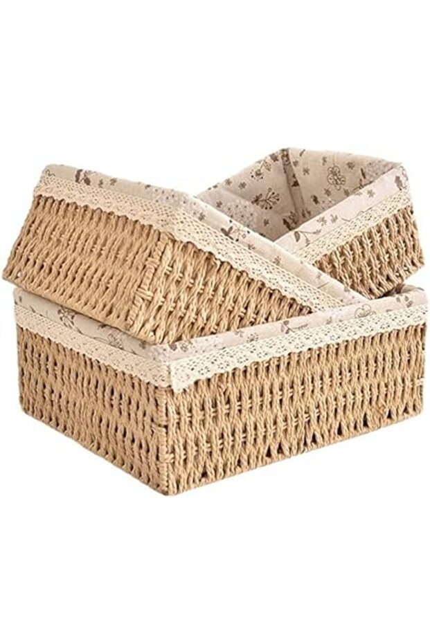 Set of 3 Macrame Woven Storage Baskets – Handmade Boho Decor Organizers for Bedroom & Living Room
