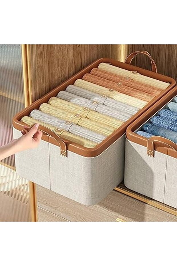 2-Pack Closet Clothes Organizers with Handles – Stackable Fabric Bins with Steel Frame for Wardrobe