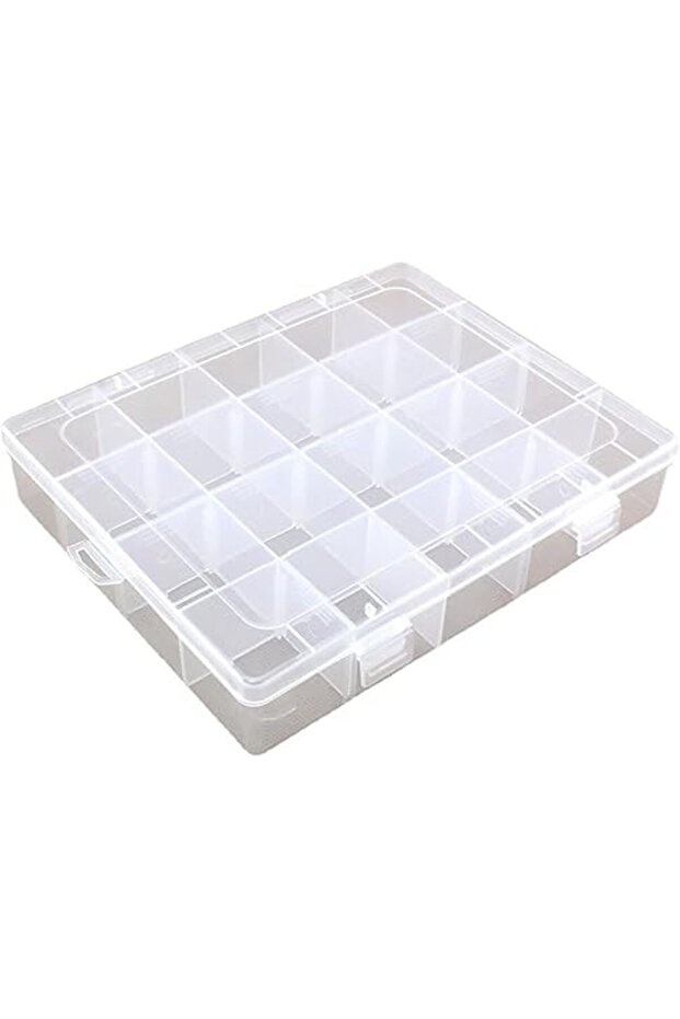 Clear Plastic Jewelry Organizer Box – 20 Large Adjustable Grids for Beads, Crafts, Tools & More
