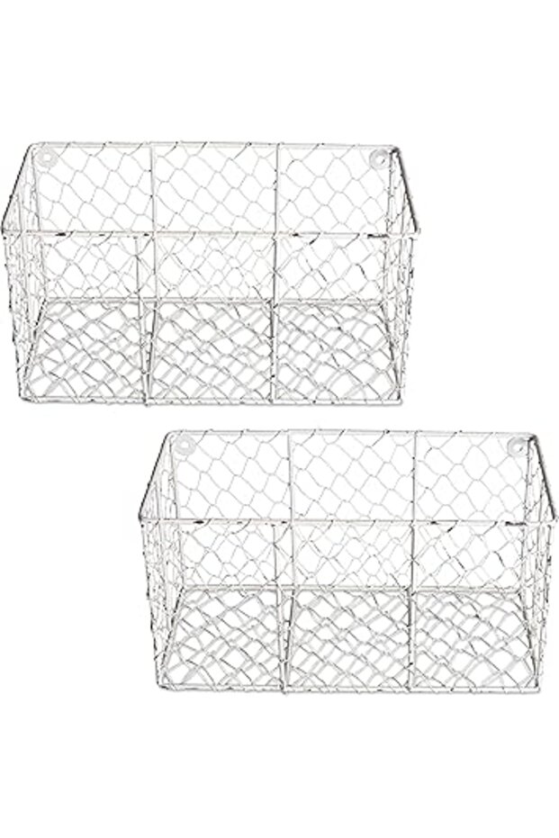 Chicken Wire Collection Farmhouse Vintage Wall Baskets, Small Basket, White