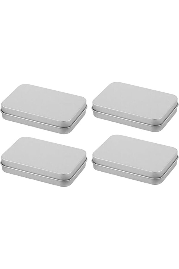 4 Pcs Mini Tin Box Containers with Hinge Lids – Small Metal Storage Boxes, 3.7×2.4×0.7 Inch (Silver)