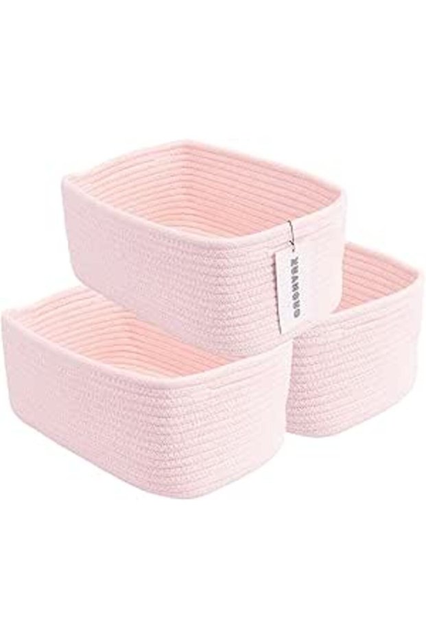Cotton Rope Storage Basket 12x8x5, Pink Cube Bin for Nursery, Closet, Toys, Towels, Gifts