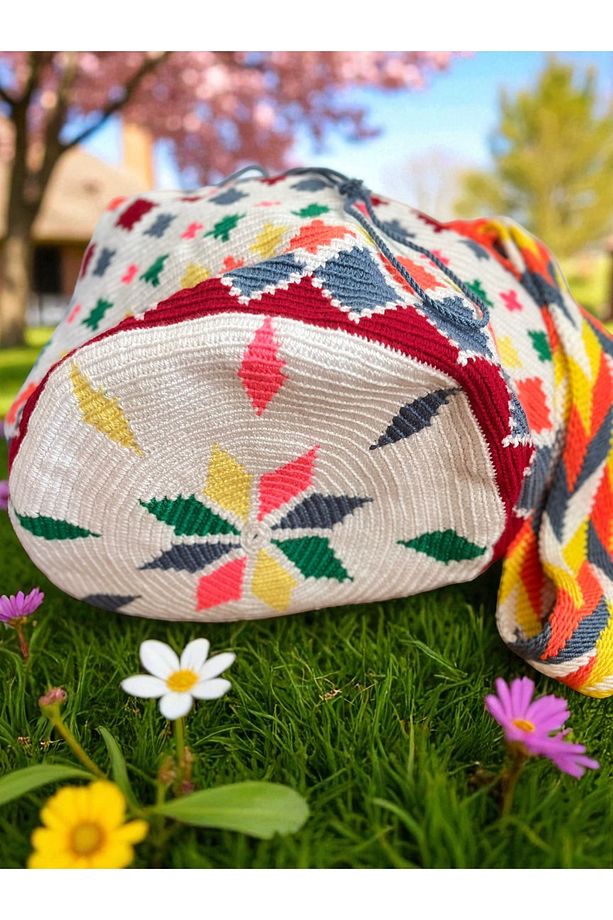 Geometrik Desenli Büyük Boy Wayuu Mochilla Omuz Çantası- Basic Collection - 4