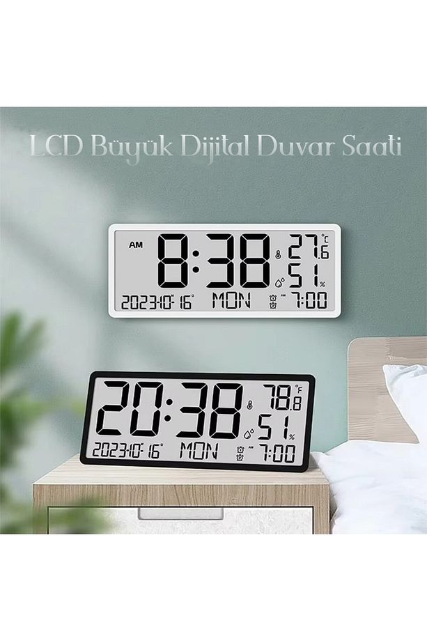 Çok Fonksiyonlu LCD Ekran Dijital Duvar Masa saati Zaman Çift Alarm Tarih Sıcaklık Nem - 7